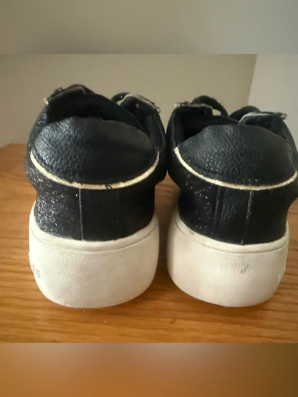 Michael Kors Black Glitter Lace-Up Sneakers with Gold Trim